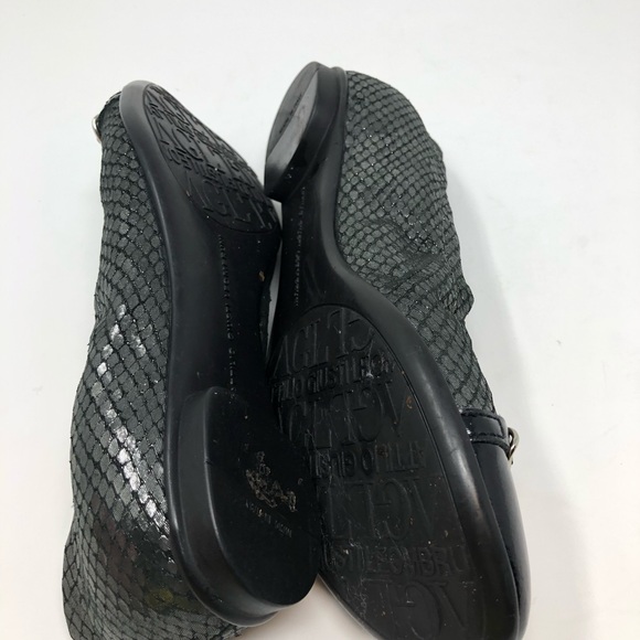 AGL Ballet Flats Shoes 5 35 Black Cap Chain Italy Women Attilio Snakeskin Silver - Picture 8 of 8
